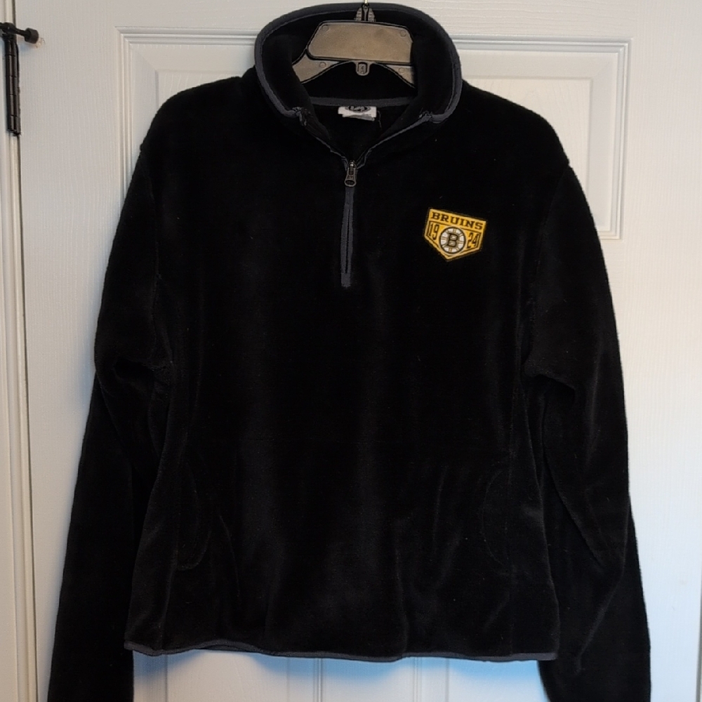 Black Bruins Plush Fleece Quarter Zip Pullover - Women's XL